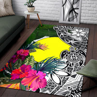 Palau Area Rug White - Turtle Plumeria Banana Leaf - Polynesian Pride