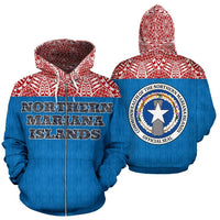 Northern Mariana Islands All Over Zip up Hoodie Unisex White - Polynesian Pride