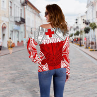 Tonga Polynesian Women's Off Shoulder Sweater - Pattern With Seal Red Version - Polynesian Pride