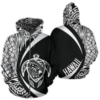 Polynesian Turtle Map of Hawaii Zip Hoodie White Circle Style Unisex White - Polynesian Pride