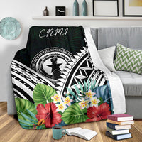 CNMI Premium Blanket - CNMI Coat of Arms & Polynesian Tropical Flowers White - Polynesian Pride