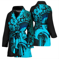 Guam Women's Bathrobe - Hibiscus And Wave Navy - Polynesian Pride