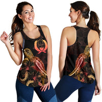 Pohnpei Polynesian Women Tank Top - Turtle With Blooming Hibiscus Gold - Polynesian Pride