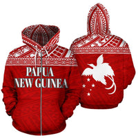 Papua New Guinea Polynesian All Over Zip up Hoodie Red Horizontal Unisex Red - Polynesian Pride