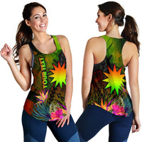 Nauru Polynesian Personalised Women's Racerback Tank - Hibiscus and Banana Leaves - Polynesian Pride