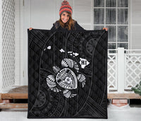 Hawaii Turtle Hibicus Map Premium Quilt - White - Polynesian Pride