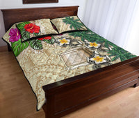 Tokelau Polynesian Quilt Bed Set - Hibiscus Turtle Tattoo Beige - Polynesian Pride
