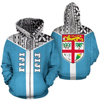 Fiji Tapa Zip Hoodie Fiji Flag A6 Unisex Blue - Polynesian Pride