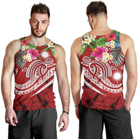 Marshall Islands Polynesian Men's Tank Top - Summer Plumeria (Red) - Polynesian Pride