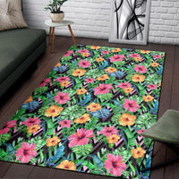 Tropical Hibiscus Banana Leafs Rug - Polynesian Pride