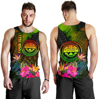 Federated States of Micronesia Polynesian Personalised Men's Tank Tops - Hibiscus and Banana Leaves - Polynesian Pride
