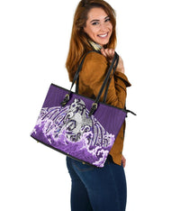 Maori Manaia The Blue Sea Large Leather Tote, Purple - Polynesian Pride