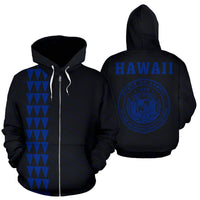 Polynesian Kakau Seal of Hawaii Zip Hoodie Blue Unisex Blue - Polynesian Pride
