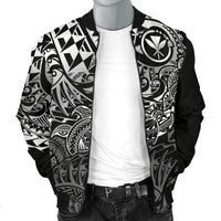 Polynesian Hawaii (Kanaka Maoli) Men Bomber Jacket - White Hibiscus Turtle Flowing - Polynesian Pride