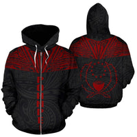 Pohnpei All Over Zip up Hoodie Red Neck Style Unisex Red - Polynesian Pride