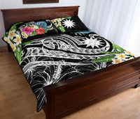 Nauru Polynesian Quilt Bed Set - Summer Plumeria (Black) - Polynesian Pride