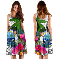 Federated States of Micronesia Midi Dress White - Turtle Plumeria Banana Leaf - Polynesian Pride