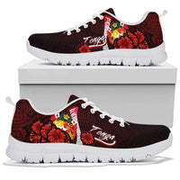 Tonga Polynesian Sneakers - Coat Of Arm With Hibiscus - Polynesian Pride