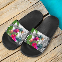 New Caledonia Custom Personalised Slide Sandals White - Turtle Plumeria Banana Leaf Crest - Polynesian Pride