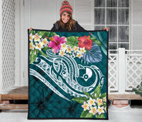 YAP Polynesian Premium Quilt - Summer Plumeria (Turquoise) - Polynesian Pride