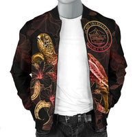 Palau Polynesian Men's Bomber Jacket - Turtle With Blooming Hibiscus Gold - Polynesian Pride