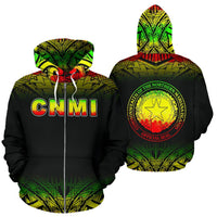 Northern Mariana Islands Polynesian All Over Zip up Hoodie Reggae Fog Version Unisex Reggae - Polynesian Pride