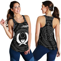 Pohnpei Women's Racerback Tank - Pohnpei Seal With Polynesian Tattoo Style ( Black) Black - Polynesian Pride