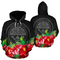 Federated States of Micronesia Zip Hoodie Black Hibiscus Black - Polynesian Pride