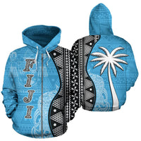 Fiji Polynesian Zip up Hoodie Tapa Pattern Coconut Tree Unisex Blue - Polynesian Pride
