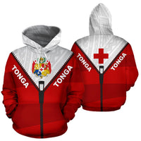 Tonga Hoodie Tonga Coat of Arms Flag With Straight Zipper Style 2.02 Unisex Red - Polynesian Pride