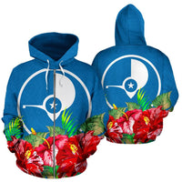 Yap Polynesian Zip Hoodie Flag Hibiscus Unisex Blue - Polynesian Pride