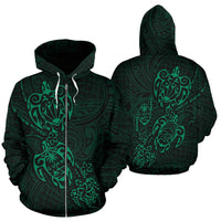 Zip up Hoodie Guam Family Turtles Map Polynesian Green Unisex Green - Polynesian Pride