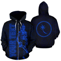 Chuuk Custom Zip up Hoodie Micronesia Chuukese Warrior Blue Unisex Blue - Polynesian Pride