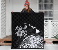 Hawaii Map Plumeria Polynesian Premium Quilt - Polynesian Pride