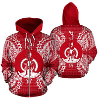 Vanuatu Polynesian All Over Zip up Hoodie Map Red White Unisex Red - Polynesian Pride