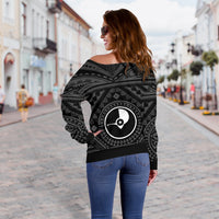 Yap Personalised Women's Off Shoulder Sweater - Yap Seal With Polynesian Tattoo Style - Polynesian Pride