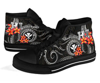 Polynesian Hawaii High Top Shoes - Black Plumeria - Polynesian Pride