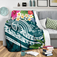 Fiji Polynesian Premium Blanket - Summer Plumeria (Turquoise) - Polynesian Pride