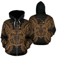 Polynesian Hawaii All Over Zip up Hoodie Turtle Gold Unisex Gold - Polynesian Pride