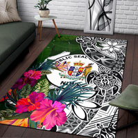 Niue Area Rug White - Turtle Plumeria Banana Leaf White - Polynesian Pride
