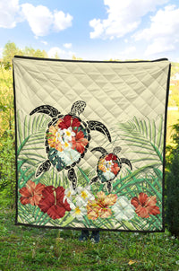 Hawaii Turtle Flowers Coconut Tree Leaf Premium Quilt - Polynesian Pride
