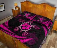 Hawaii Quilt Bed Set - Hibiscus Turtle Tribal Waves Pink - Polynesian Pride