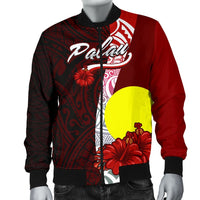 Palau Polynesian Men's Bomber Jacket - Coat Of Arm With Hibiscus - Polynesian Pride