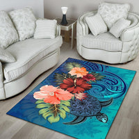Turtle Polynesian Area Rug Hibiscus Polynesian Blue - Polynesian Pride