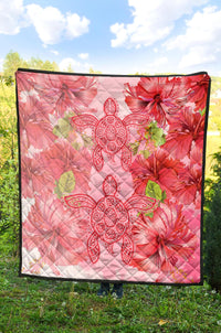 Hawaii Turtle Hibiscus Premium Quilt - Pink Style - Polynesian Pride