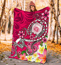 Hawaii Polynesian Premium Blanket - Hawaii Seal With Turtle Plumeria (Pink) - Polynesian Pride