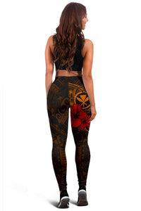Polynesian Hawaii Kanaka Maoli Women's Leggings - Humpback Whale with Hibiscus (Golden) - Polynesian Pride