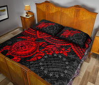 Cook Islands Polynesian Quilt Bed Set - Cook Islands Flag & Red Turtle Hibiscus - Polynesian Pride