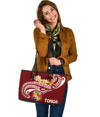 Tonga Leather Tote - Tonga Coat Of Arms With Polynesian Patterns - Polynesian Pride