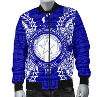 Northern Mariana Islands Polynesian Men's Bomber Jacket Map Blue - Polynesian Pride